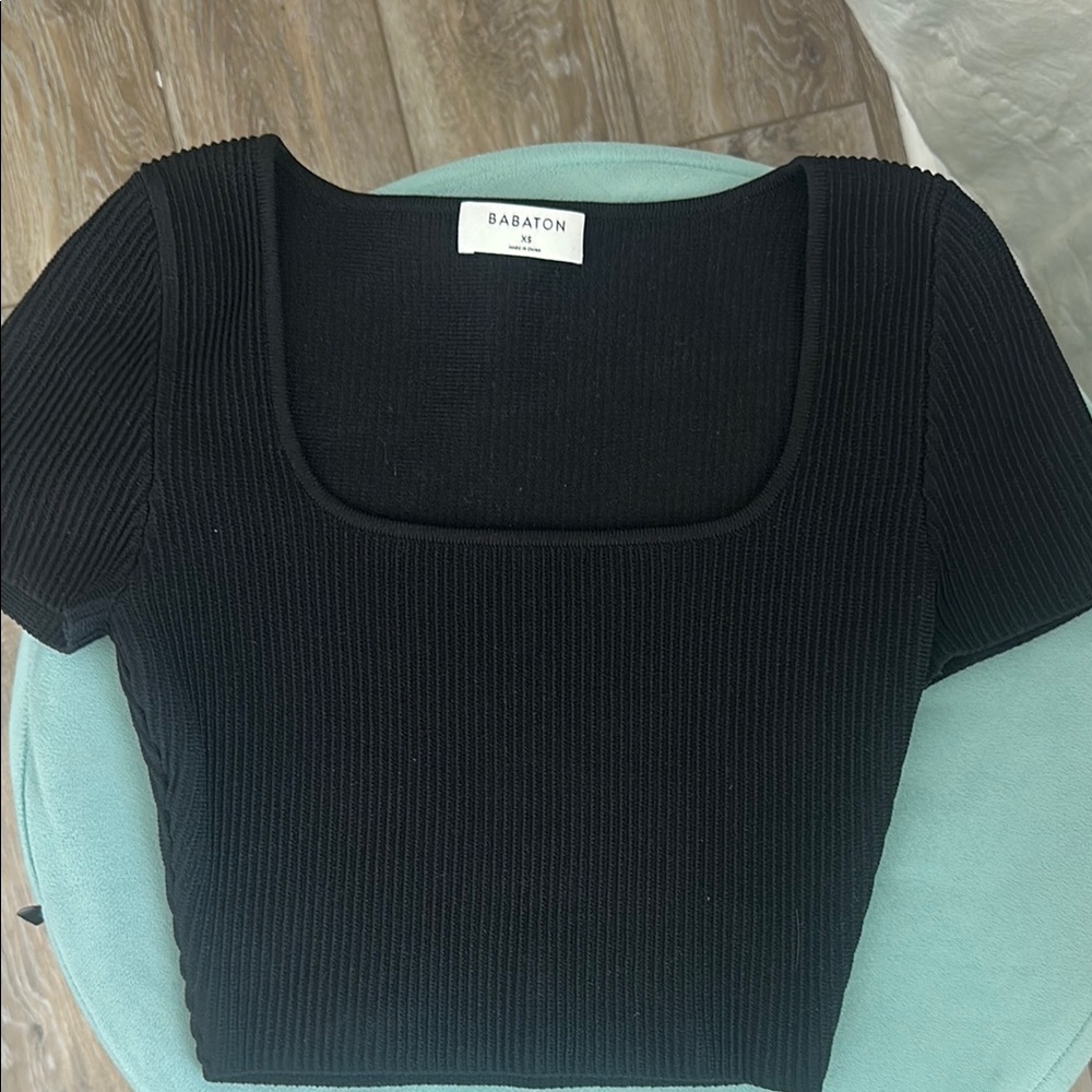 Aritzia Black Ribbed Crop Bodysuit Short Sleeve